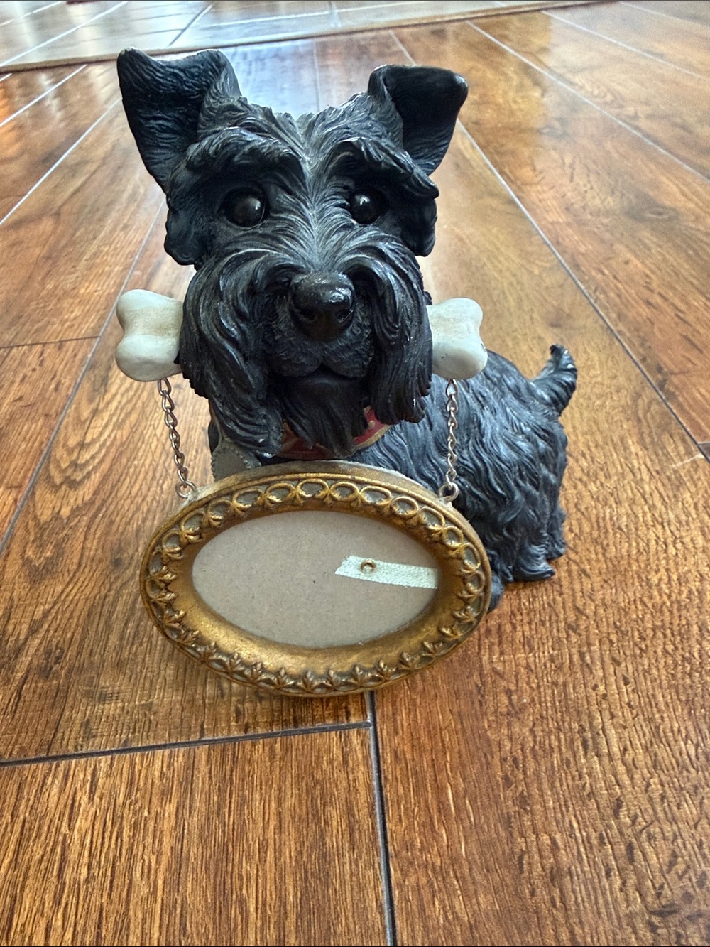 Antique Black Scottie Dog Picture Frame with Gold Oval Plaque